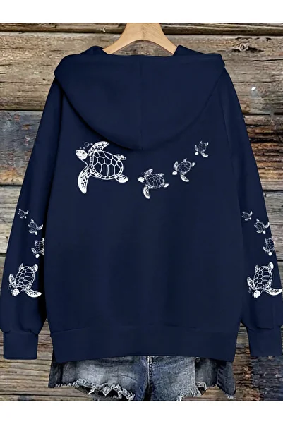 COHERENT Unisex Men/Women Colorful Caretta Custom Printed Cotton Oversize Hooded Sweatshirt