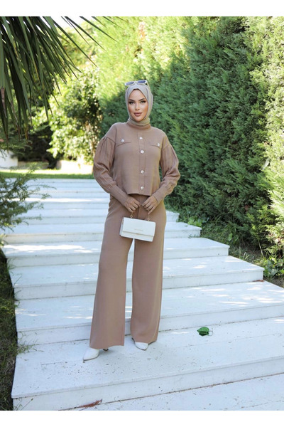 Zerenyus Stone Button Double Knitwear Suit Mink