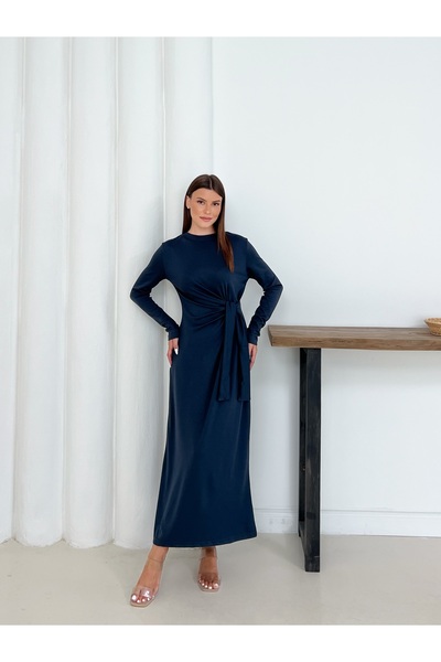Gameyal Women's Comfortable Fit Modal Fabric Long Sleeve Side Tie Detail Dress