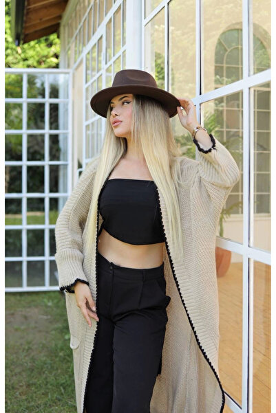 Zerenyus Ζακέτα Shepherd Stitch Μπεζ Κατάλληλη για Μακρύ Τζόκιντο