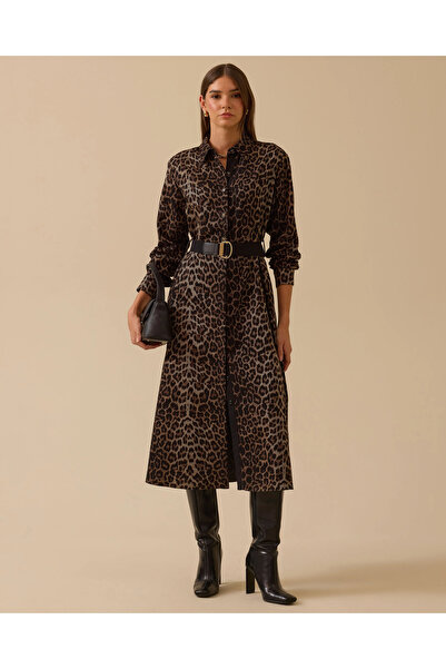 SEÇİL Leopard Patterned Belted Midi Dress