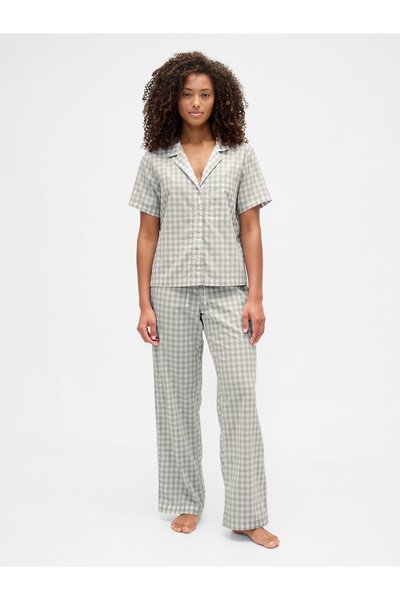 GAP Kadın Gri Desenli Poplin Pijama Altı