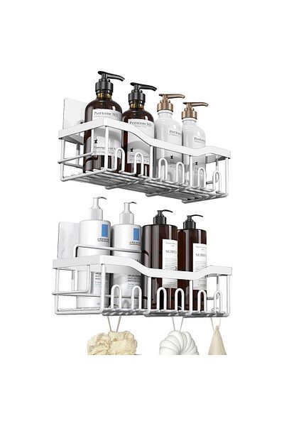 Elindor Shower shelf, bathroom shelf, for kitchen storage, bathroom organizer, adhesive mount, Silver