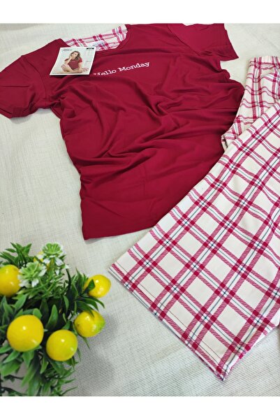 Mihra Milan Kumaş Kısa Kollu Kapri Kadın Pijama Takımı S/M-L-XL-XXL