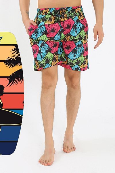 Celira Men's Patterned Zipper Pocket Swim Shorts Black