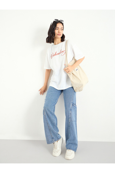 Styli White Weekending Slogan Oversized T-Shirt