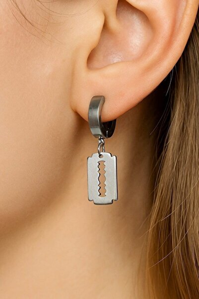 Fildişi Aksesuar Razor Symbol Shaped Unisex No Hole Pinch through Ear Steel Earrings