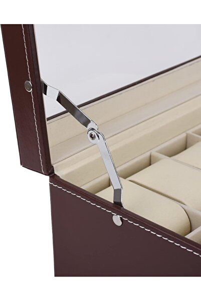 PADOM Watch Box with Glass Lid, 12-Slot PU Leather 2-Layer Watch & Jewelry Organizer (Brown)