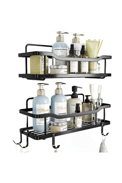 Elindor Shower Shelf, Bathroom Shelf, Stainless Steel, Set of 2 Shelves, Black