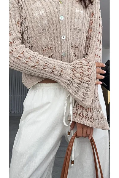 CADDELAMODA Openwork Cardigan with Volenli Buttons on the Sleeves