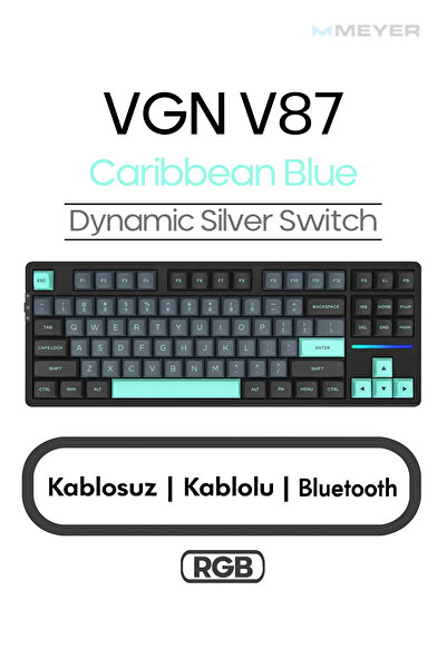 Meyer Gaming VGN V87 RGB Gaming Kablosuz Mekanik Klavye Gasket (2.4GHz Kablosuz, Bluetooth, Kablolu USB-C)