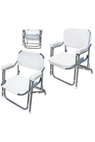 GFN Scaun Pliant Venere - Otel Inox, Culoare Alba, pentru Barci cu Cotiere Umplute, Tesatura Sau Piele,