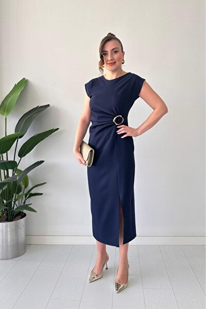 MaziButik Drawstring Buckle Dress Navy Blue