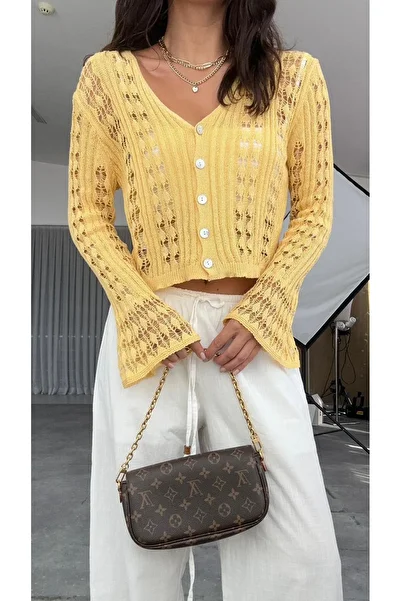 CADDELAMODA Openwork Cardigan with Volenli Buttons on the Sleeves