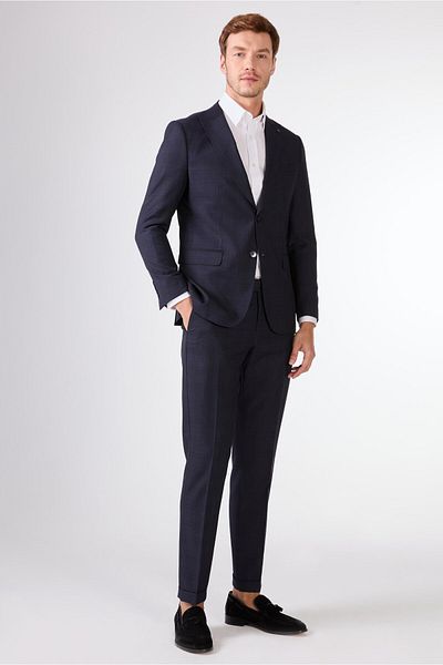 Dufy K.Navy Blue Herringbone Men's Suit - Slim Fit
