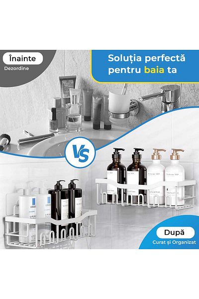 Elindor Shower shelf, bathroom shelf, for kitchen storage, bathroom organizer, adhesive mount, Silver