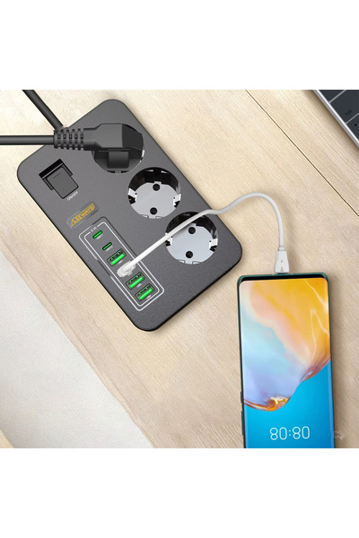 leeways 3'lü Akım Korumalı Grup Priz - Çocuk Korumalı 4USB 2 TYPE-C Portlu