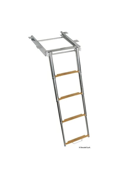 OSCULATI TopLine Telescopic Ladder with Slide, 4 Teak Steps