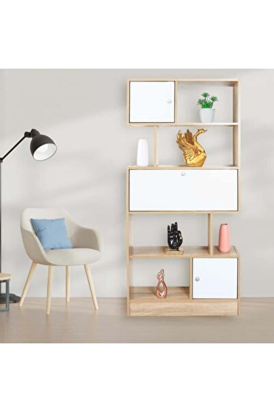 BAITY Wooden Drawers and Shelves Unit - 5 Levels - Modern Design in Light Brown and White