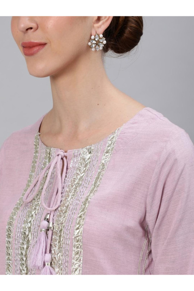 Ishin By Styli Women Purple Ethnic Embroidered Kurta with Trousers and Dupatta Set