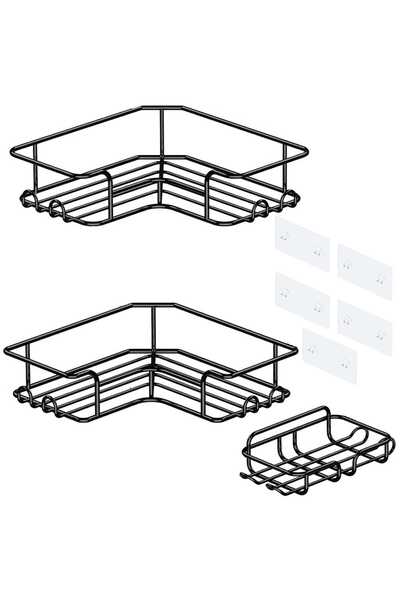 Elindor Set of 3 Elindor Shower Organizer Shelves, Holds 18 kg, Suitable for Bathroom, Kitchen, Black