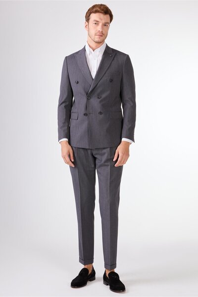 Dufy Gray Straight Men's Suit - Slim Fit