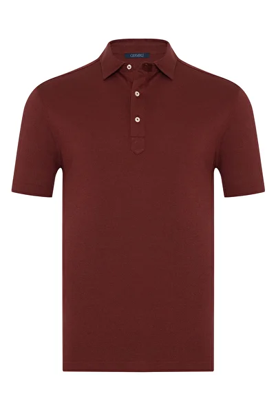 Germirli Burgundy Piquet Shirt Collar Regular Fit Mercerized Cotton T-Shirt