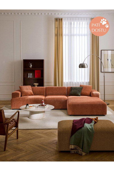 S Home Design Concept Molly Köşe Koltuk Sağ Köşe, Teddy Kiremit 290x185 cm (Pati Dostu)