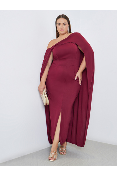 Styli Plus Cape Sleeve Maxi Dress with Front Slit