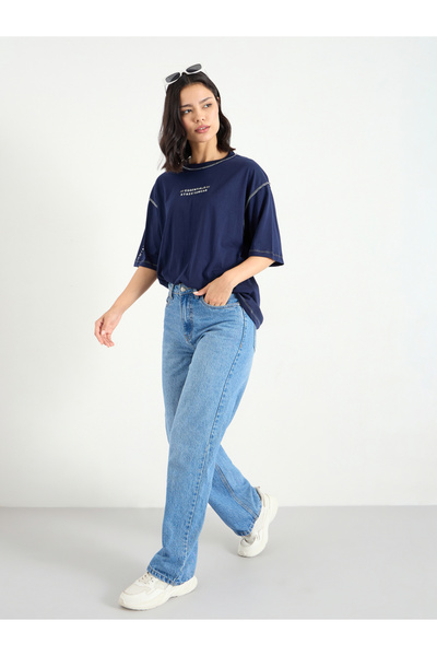 Styli Oversized Overlock Seam Detail Printed T-Shirt