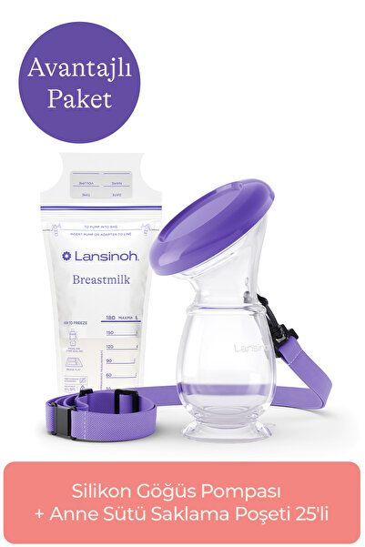 Lansinoh Silikon Göğüs Pompası + Anne Sütü Saklama Poşeti 25'li Avantaj Paketi