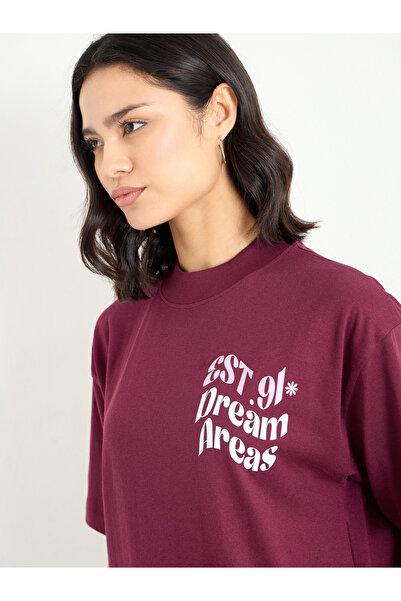 Styli Burgundy Slogan Oversized T-Shirt