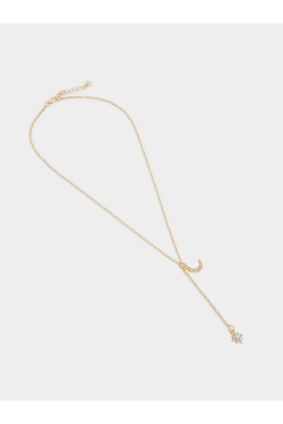 Styli Gold Moon and Star Accent Y Necklace