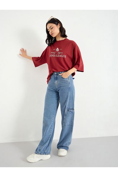 Styli Red Oversized T-Shirt with Dropped Shoulder
