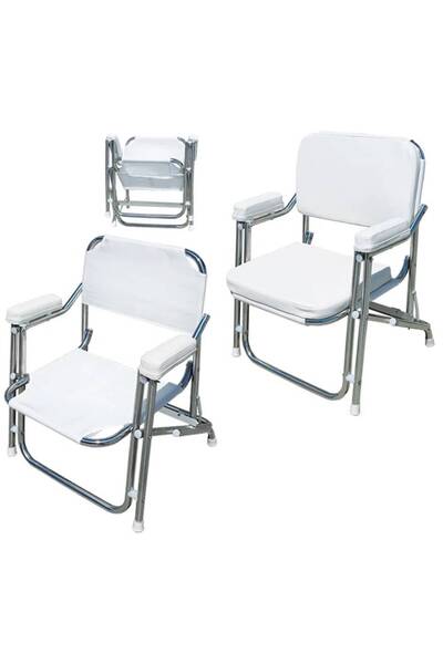 GFN Scaun Pliant Venere - Otel Inox, Culoare Alba, pentru Barci cu Cotiere Umplute, Tesatura Sau Piele,