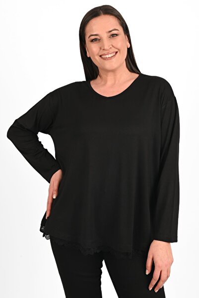 Koza Butik Women's Plus Size Blouse with Guipure Lace Detail on Skirts 1386-23