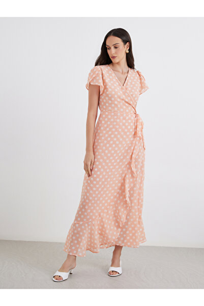 Maxim Creation By Styli Peach Polka Dot Wrap Maxi Dress