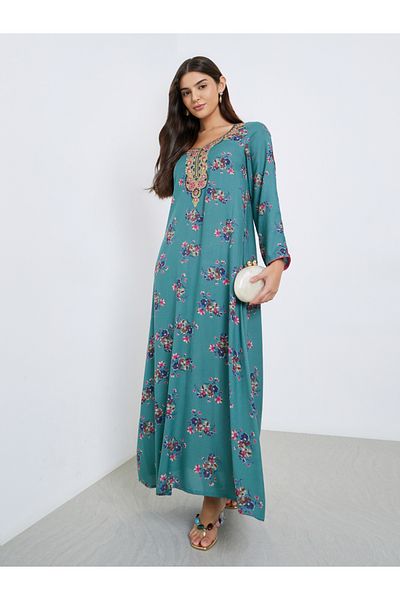 Maxim Creation By Styli Multi Thread Embroidery Jalabiya with Floral Print