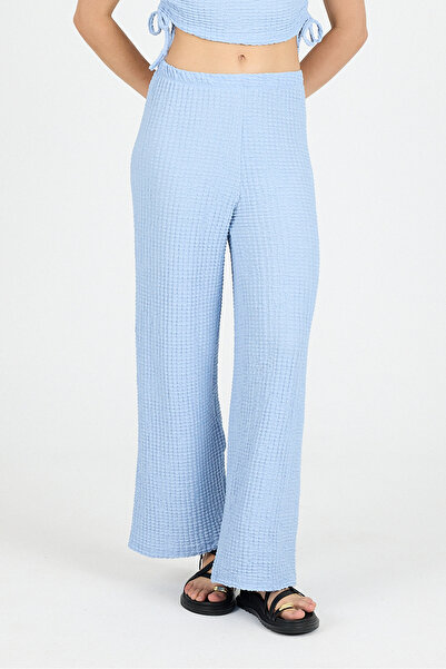 COMBİNE MİCHAİL Жіночі літні бавовняні широкі блакитні штани