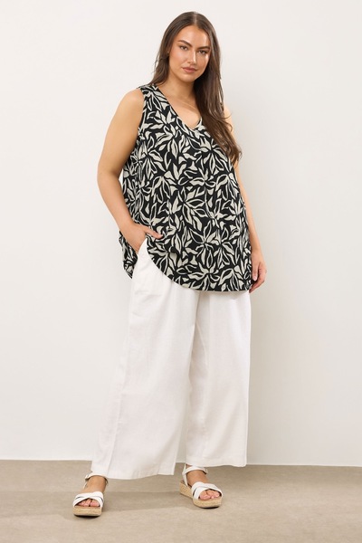Stil Diva Plus Size V-Neck Zero Sleeve Floral Pattern Asymmetrical Cut T-Shirt 616294