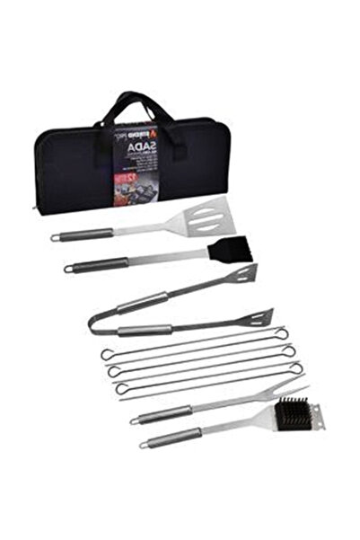 SGTT Set de 12 ustensile de grătar din oțel inoxidabil în geantă de depozitar...