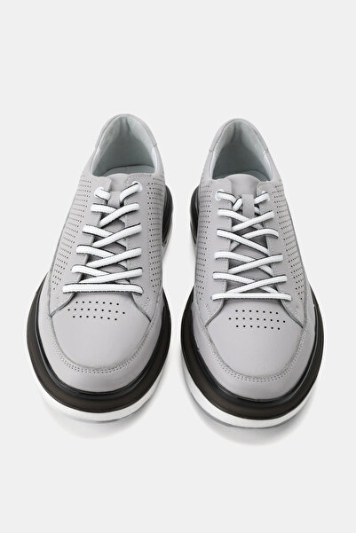 TUNAELLİ Men's Gray Khaki Natural Leather Sneaker Lace up Shoes