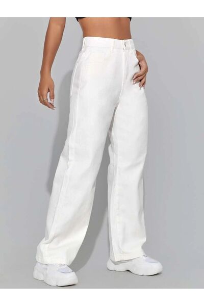 beeke White High Waist Wide Leg Boyfriend Pants Palazzo jeans