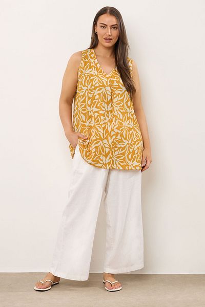 Stil Diva Plus Size V-Neck Zero Sleeve Floral Pattern Asymmetrical Cut T-Shirt 616295