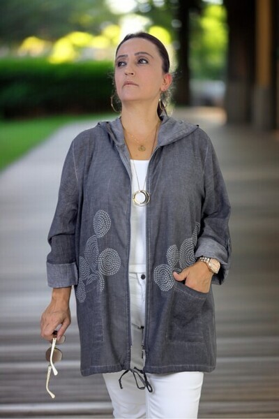yagmurberen Pocket Hooded Folding Sleeve Detail Waist Extra Large Size Seasonal Thin Safari Jacket