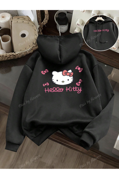 COHERENT Unisex Men/Women Colorful Hellokt Custom Printed Cotton Oversize Hooded Sweatshirt