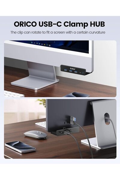 Orico USB Hub 3.0 Clampable 4-Port Aluminum Adapter (3x USB-A + USB-C)