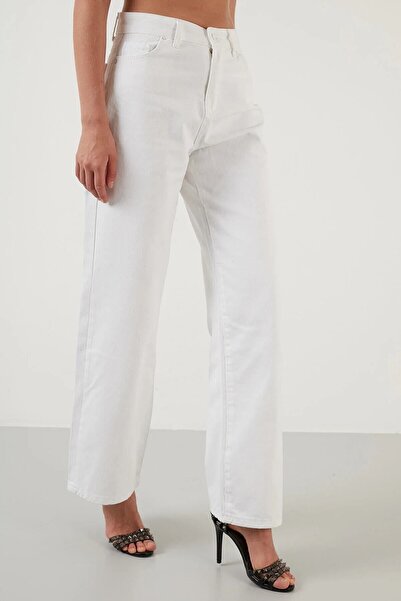 beeke Blugi albi cu talie super înaltă, largi, drepti, pantaloni palazzo (super înalți) blugi cu picioare largi