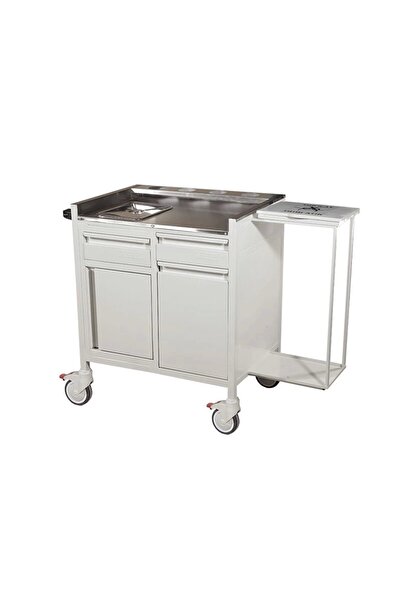 Baymedikal 2 Çekmeceli ve Dolaplı Pansuman Arabası|Paslanmaz Tezgahlı,Dosyalı...