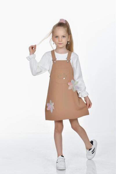 Kamex Long Sleeve T-Shirt Combed Cotton Girl's Salopet Jile 2-Piece Set